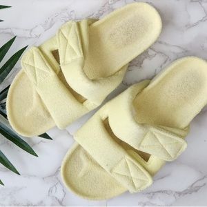 Shein Yellow Velour Velcro Slides
